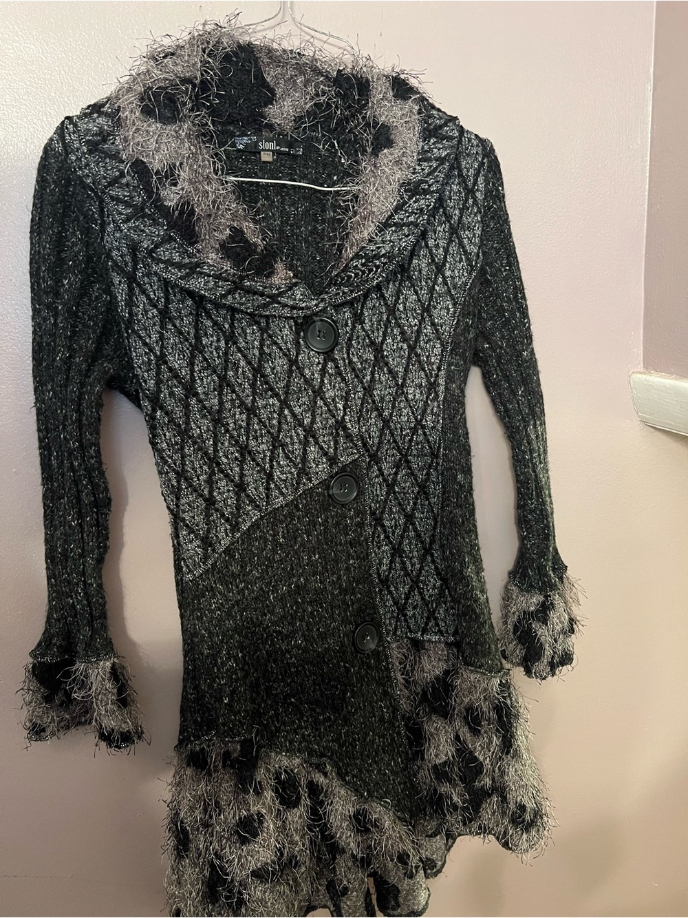 Sioni Cardigan Textured Black & Gray Women's Sweater Coat Size Petite Medium